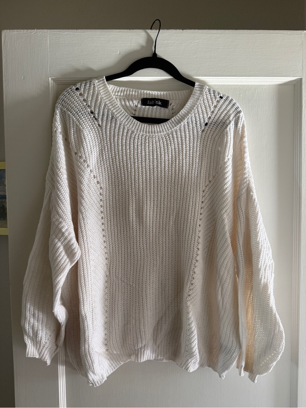 fab'rik Ivory Open-Stitch Crewneck Sweater